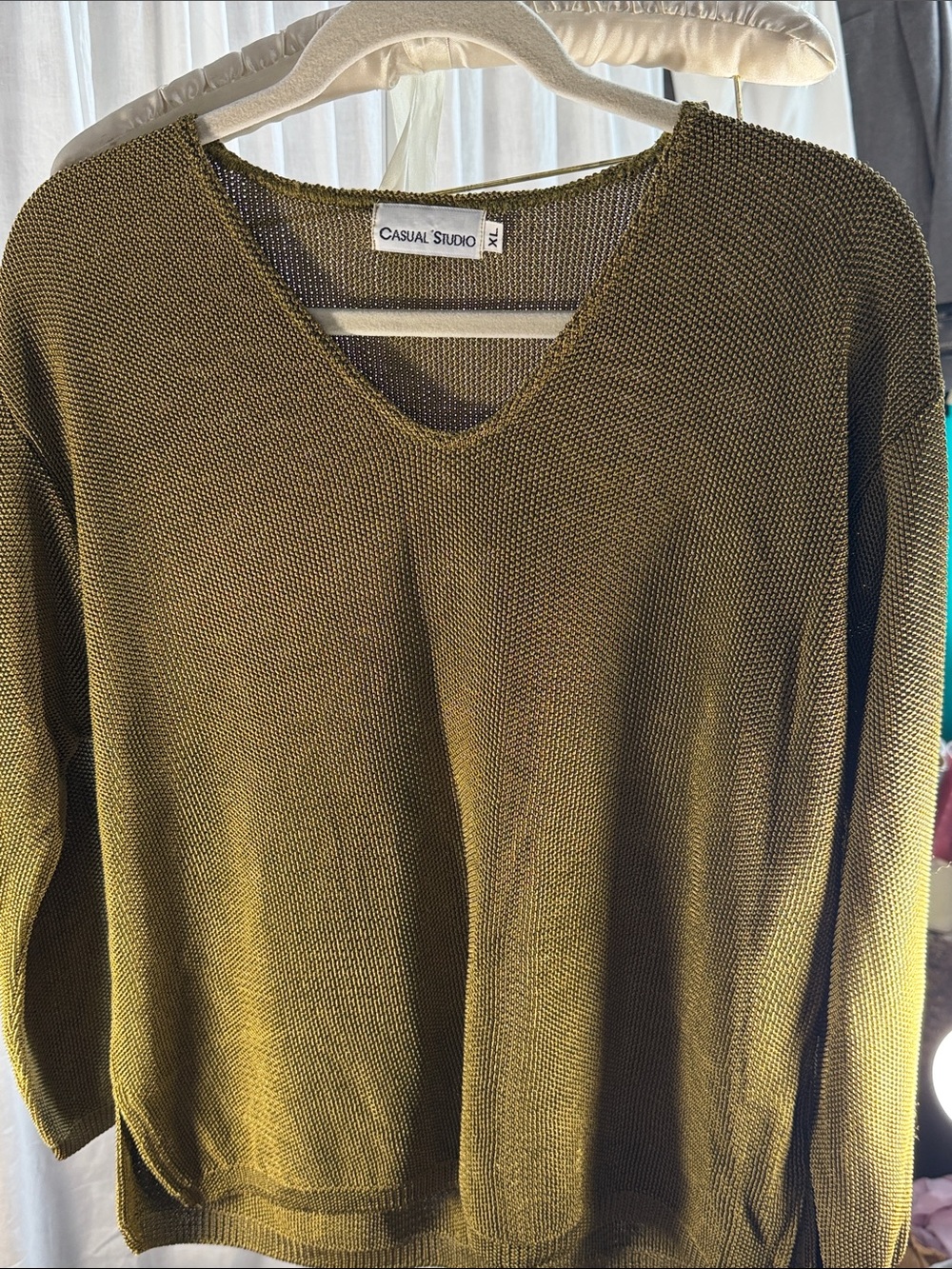 Casual Studio Olive V-Neck Knit Sweater
